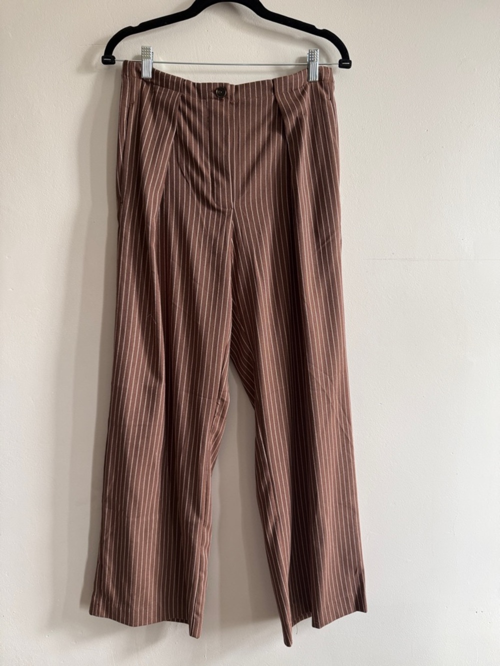Free People Brown Pinstripe Straight-Leg Trousers